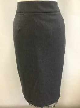CALVIN KLEIN, Gray, Polyester, Rayon, Solid, Pencil Skirt, 2" Wide Waistband, 1 Small Welt Pocket at Left Side, Knee Length, Vent/Slit at Center Back Hem, Invisible Zipper at Center Back