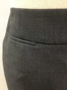 CALVIN KLEIN, Gray, Polyester, Rayon, Solid, Pencil Skirt, 2" Wide Waistband, 1 Small Welt Pocket at Left Side, Knee Length, Vent/Slit at Center Back Hem, Invisible Zipper at Center Back
