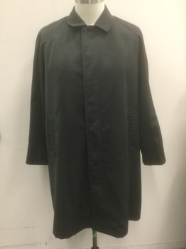 Mens, Coat, Trenchcoat, N/L, Dk Olive Grn, Solid, 46, Single Breasted, Covered Button Placket, Raglan Sleeves, Collar Attached, 2 Welt Pockets at Hips, Rust/Green Changeable Taffeta Lining, **Missing Removable Liner