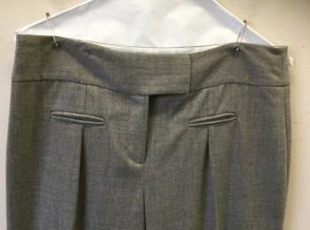 DVF, Gray, Wool, Elastane, Solid, Mid Rise, Flared Wide Leg, 2" Wide Waistband with Tab Closure, Zip Fly, 2 Tiny Welt Pockets in Front with 1 Small Pleat Below Each,  2 Welt Pockets in Back, Cuffed Hems