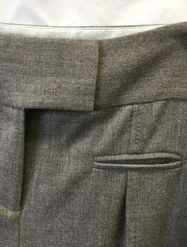 DVF, Gray, Wool, Elastane, Solid, Mid Rise, Flared Wide Leg, 2" Wide Waistband with Tab Closure, Zip Fly, 2 Tiny Welt Pockets in Front with 1 Small Pleat Below Each,  2 Welt Pockets in Back, Cuffed Hems