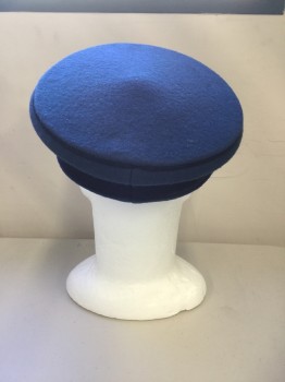 N/L MTO, Blue, Wool, Solid, 1930'S POSTAL UNIFORM HAT. Blue Wool Hat with Black Patent Visor. Black Twill Band with POST in Brass in Center Forehead