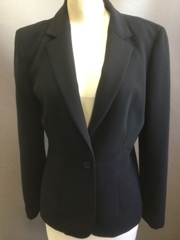 JONES NY, Black, Polyester, Solid, Notched Lapel, One  Button Front, Double Waist Band Detail