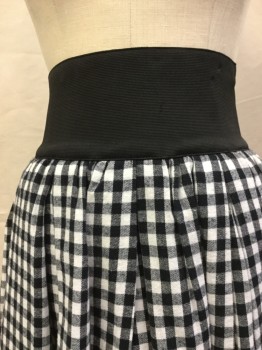 LA ROK, Black, White, Cotton, Elastane, Check , Black & White Checkered Skirt in Flannel Cotton, Wide Black Elastic Waistband, Zipper Center Back,
