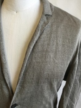 JOHN VARVATOS, Lt Brown, Linen, Cotton, Heathered, Cardigan Jacket, Collar Attached, Notched Lapel, Long Sleeves, 2 Buttons,  2 Pockets