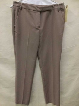 REISS, Taupe, Solid, Taupe, Flat Front, Zip Front, 2 Wedge Side Pockets,