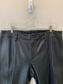 Mens, Leather Pants, DAVID CARDONA, Black, Leather, Solid, Ins:37, W:37, Flat Front, Vertical Seam Down Center of Each Leg, Zip Fly, Straight Leg, No Pockets, Belt Loops