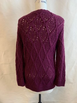 Womens, Sweater, LEYDEN, Plum Purple, Acrylic, Solid, S, 5 Buttons, 2 Pockets, V-neck, Long Sleeves