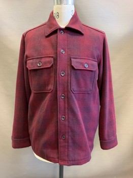 GAP, Red, Black, Wool, Houndstooth, Shacket, Collar Attached, Button Front, Long Sleeves, 2 Breast Pockets, 2 Side Pockets, Black Quilted Lining