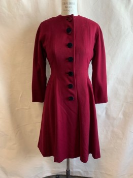 Womens, Coat, THE MAY CO., Brown, Wool, Solid, B37, S, Round Neck, 6 Brown Buttons, Single Breasted