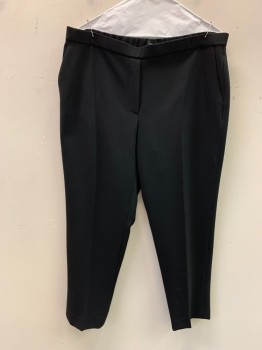 Womens, Slacks, THEORY, Black, Acetate, Polyester, Solid, 14, Crepe, Elastic Waist, Faux Fly, 3 Pockets