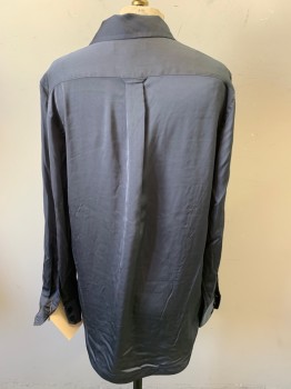 BANANA REPUBLIC, Dk Gray, Polyester, Solid, Long Sleeves, Button Front, Collar Attached,