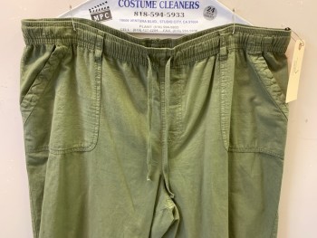 Womens, Capri Pants, KAREN SCOTT, Olive Green, Cotton, Solid, XL, Elastic/drawstring Waist, Belt Loops, 2 Pockets,