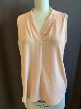 CALVIN KLEIN, Dusty Pink, Polyester, Spandex, Solid, Sleeveless, Pleated V-neck *Barcode Hidden inside Front Placket*