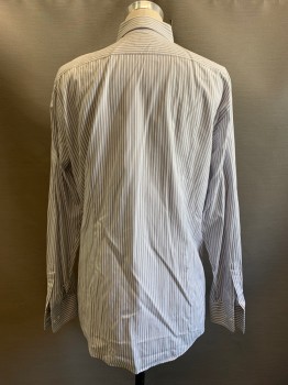 Boss, Gray, Lt Gray, White, Cotton, Polyester, Stripes - Vertical , L/S, Button Front, C.A.,
