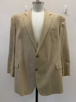 JACK VICTOR, Khaki Brown, Cream, Wool, Silk, 2 Color Weave, L/S, 2 Buttons Single Breasted, Notched Lapel, 3 Pockets