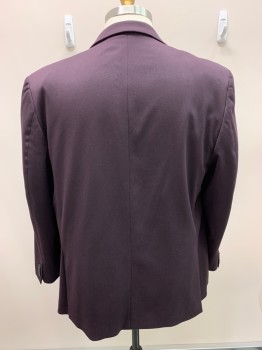 MICHAEL KORS, Aubergine Purple, Polyester, Rayon, Solid, Single Breasted, 2 Buttons, 3 Pockets, Notched Lapel, Double Vent