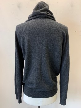 VINCE, Charcoal Gray, Wool, Cashmere, Solid, Zip Front, Hoodie, 2 Pockets, Rib Knit Cuffs and Waistband, Raglan Sleeves,