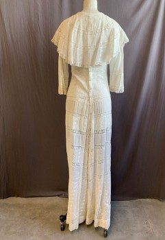 MTO, Off White, Linen, Solid, 1912, V-N, Puritan Collar, L/S, Floral and Eyelet Lace, Button Back, Snaps on