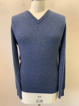 BLOOMINGDALES, French Blue, Cashmere, V-neck, Long Sleeves