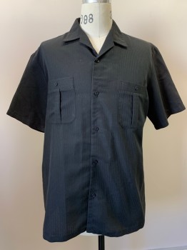 TRIUMPH, Black, Charcoal Gray, Polyester, Cotton, Stripes - Vertical , S/S, B.F., C.A., Pleated Chest Pockets