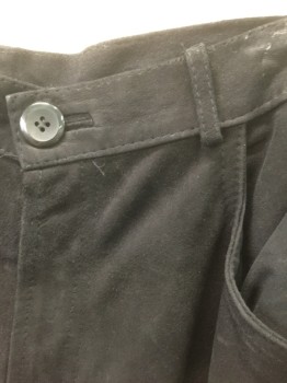 Mens, Leather Pants, JEAN GABRIEL UOMO, Black, Suede, Solid, Ins:33, W:34, Flat Front, Zip Fly, 4 Pockets, Belt Loops, Straight Leg