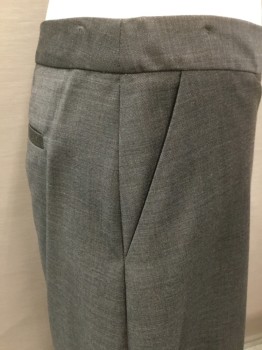 CALVIN KLEIN, Charcoal Gray, Wool, Box Pleat Center Front, 2 Welt Pockets Center Back, 2 Front Pockets
