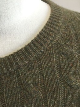 J CREW, Olive Green, Cashmere, Cable Knit, Solid, Long Sleeves, Crew Neck