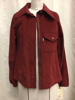 Womens, Jacket, LEVI'S, Red, Cotton, Solid, S, Corduroy, Zip Front, 4 Pockets, Drawstring Waist