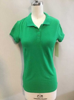 Childrens, Polo, ST. JOHN'S BAY, Green, Cotton, Solid, M, POLO SHIRT-WOMEN:  Green Collar Attached, 4 Button Front, Short Sleeve,  See Photo Attached,