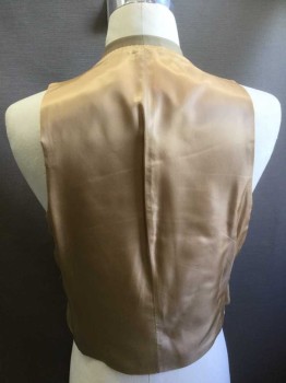 Mens, 1970s Vintage, Suit, Vest, N/L, Tan Brown, Polyester, Solid, 40, Single Breasted, 6 Buttons, 4 Pockets, Tan Satin Lining and Back,
