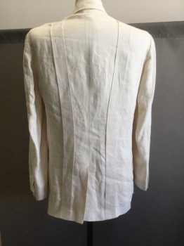 POLO RALPH LAUREN, Cream, Linen, Solid, Single Breasted, Notched Lapel, 4 Buttons, Vertical Panel on Either Side of Chest, 2 Pockets, Retro 1930's Inspired Style