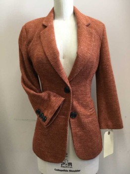 CARTONNIER, Burnt Orange, Acrylic, Polyester, Heathered, Single Breasted, 2 Buttons,  Notched Lapel, Knit