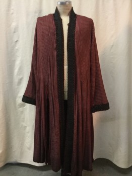 Unisex, Sci-Fi/Fantasy Robe, N/L MTO, Wine Red, Black, Cotton, Solid, OS, Ribbed/Self Stripe, Black Looped Gimp Trim, L/S, Open at CF with No Closures, Made To Order