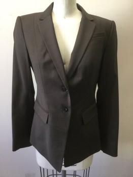 ANN TAYLOR, Dk Brown, Wool, Solid, Notched Lapel, 2 Button Front,