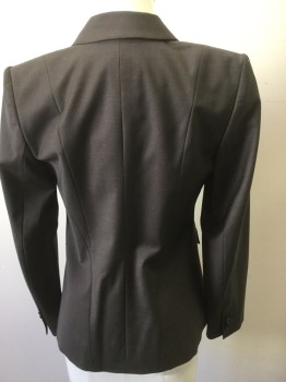 ANN TAYLOR, Dk Brown, Wool, Solid, Notched Lapel, 2 Button Front,