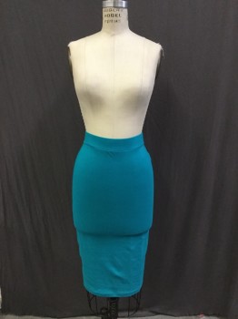 FOREVER 21, Turquoise Blue, Cotton, Lycra, Solid, Jersey Knit Pencil, Elasticated Waist