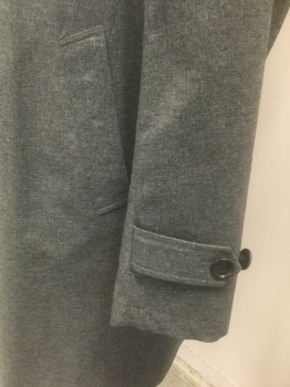 Mens, Coat, Trenchcoat, JOS A. BANK, Gray, Polyester, Nylon, Heathered, 42R, Single Breasted, 4 Button Front with Covered Placket, Collar Attached, 2 Welt Pockets at Hips