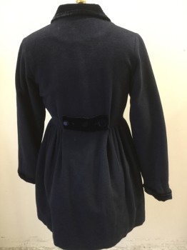 Childrens, Coat, RACHEL RILEY, Navy Blue, Wool, Rayon, Solid, 14Y, Double Breasted, Ribbed Velvet Collar, Velvet Buttons/cuffs, Back Waist Tab, Quilted Lining