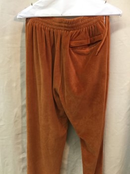Mens, Sweatsuit Pants, SWEATSEDO, Burnt Orange, White, Polyester, Solid, L, Elastic Drawstring Waistband, Piped Side Stripe, 3 Pockets,