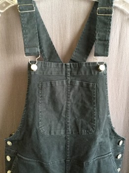 Womens, Overalls, WILDFANG, Black, Cotton, Solid, XS, Silver Buttons, Raw Hem