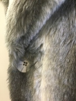 Mens, Coat, Overcoat, Gray, Lt Gray, Charcoal Gray, Fur, XL, Variated Shades of Gray Faux Fox Fur, Rounded Notched Lapel, Single Breasted, 3 Buttons,  2 Pockets, Black Lining, Has a Double (FC047287)
