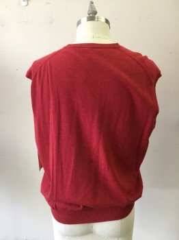 JOS A BANK, Red, Cotton, Solid, V-neck, Pull On,
