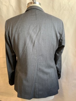 HUGO BOSS, Gray, Brown, Cream, Wool, Stripes - Pin, Gray with Brown/Cream Pinstripes, Single Breasted, Collar Attached, Notched Lapel, Hand Picked Collar/Lapel, 2 Buttons,  3 Pockets