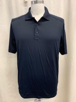 5.11, Navy Blue, Polyester, Solid, Short Sleeves, Ribbed Collar, 3 Button Placket