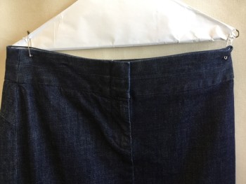 J. CREW, Navy Blue, Cotton, Elastane, Solid, Navy Denim, 2.5" Waistband with Seam in the Middle with 2 Buckle & Zip Front, Slit Back Center Bottom