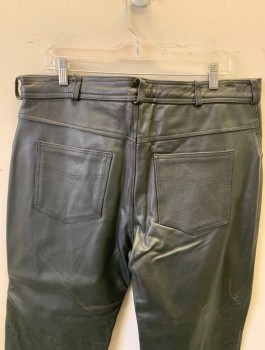 Mens, Leather Pants, X ELEMENT, Black, Leather, Solid, Ins:33, W:40, Flat Front, Zip Fly, Straight Leg, 5 Pockets, Belt Loops, Motorcycle Pants
