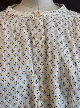 Womens, Top, GAP, White, Yellow, Navy Blue, Cotton, Circles, S, Collar Band, Button Front, Long Sleeves