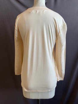 Womens, Top, MADEWELL, Beige, Red, Pink, Silk, Viscose, Polka Dots, XS, Crew Neck, Pullover, Long Sleeves