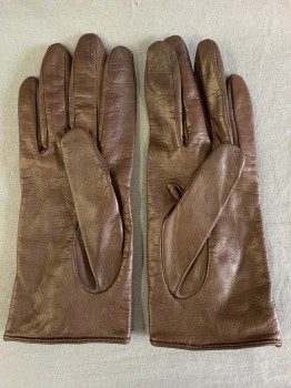 Womens, Leather Gloves, FRATELLI ORSINI, Dk Brown, Leather, Solid, 7 1/2, 3 Buttons Back of Wrist, Black Knit Lining